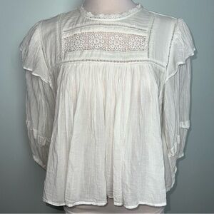 Free People Ivory Lace Yoke Boho Blouse Top US Women’s Small